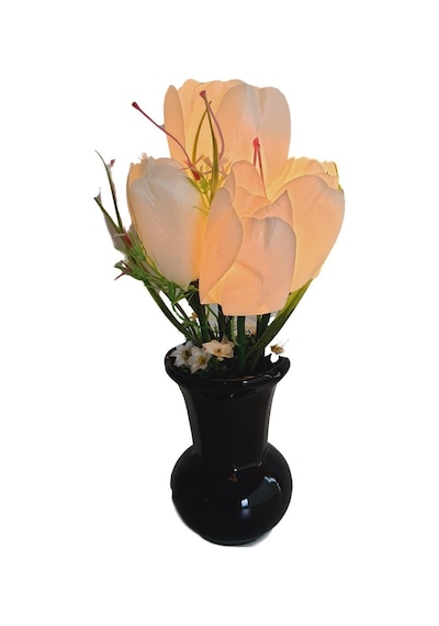 90'lar Temalı Dekoratif Işıklı Yapay Çiçek 27cm Beyaz Lale
