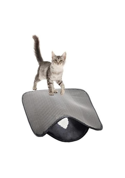 Reyo Vantuzlu Cam Kedi Ve Köpek Yatağı, El Örgüsü Hamak, Puf Minderli, Antrasit, 53x35x43 Cm