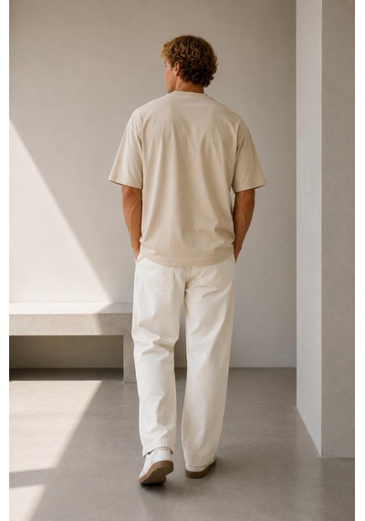 Alexandergardi Oversize Bisiklet Yaka T-shirt Bej