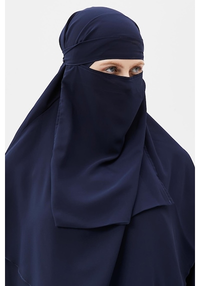 Altobeh Hazır Pratik Şifon Üç Katlı Peçeli Üçgen Hac Umre Şalı Sufle Hijab Nikap Lacivert