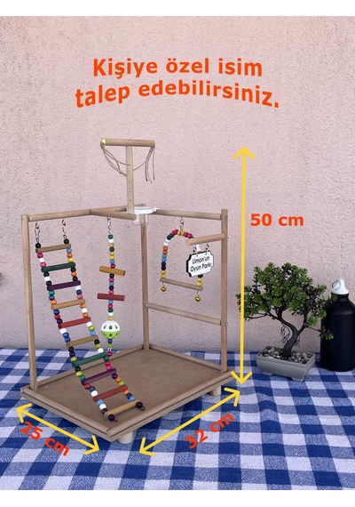 Paks Pet Ahşap Kuş Oyun Parkı No:13 Kişiye Özel İsim Kuş Oyuncağı
