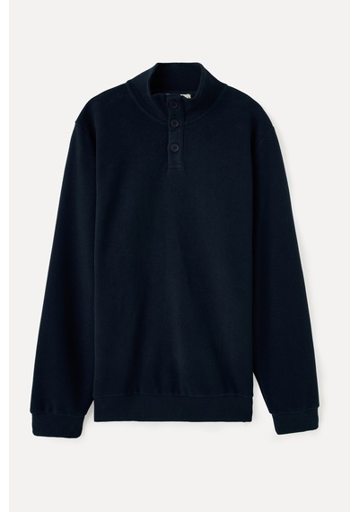 Mudo Erkek Erkek Lacivert Düğmeli Dik Yaka Sweatshirt 1263849