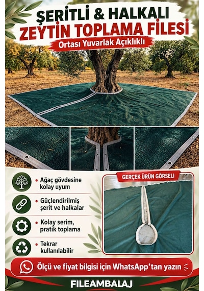 Zeytin Filesi -sergenlik - Zeytin - Dut - Ceviz Toplama Filesi - Ağaç Giydirmeli - Şeritli Halkalı Yeşil