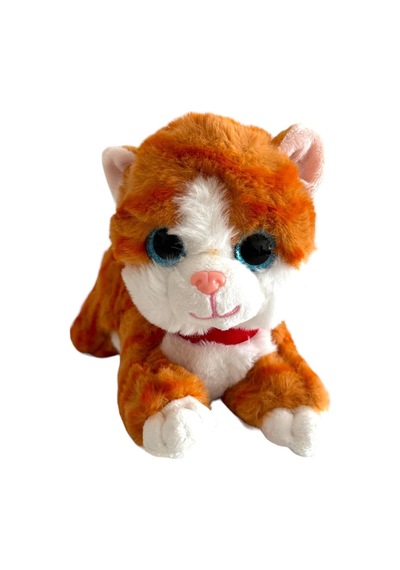 Sesli Yatan Miyavlayan 25 Cm Peluş Kedi Oyuncak - Turuncu Turuncu