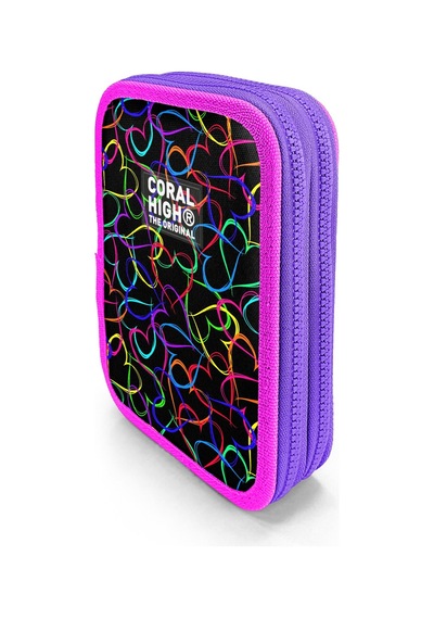 Coral High Kids Çok Renkli Kalp Desenli Çift Katlı Kalem Çanta 11145 Çok Renkli