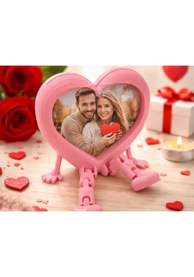 3d Baskı Aşk Kalpli Fotoğraf Çerçevesi - Hareketli Bacaklı Masaüstü Çerçeve-pembe