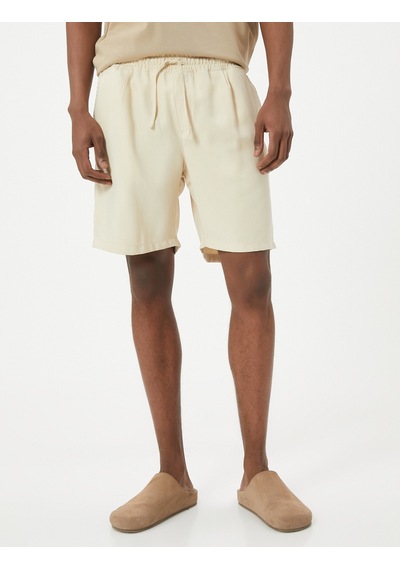 Koton Bermuda Şort Chino Beli Bağcıklı Cep Detaylı Rayon Kumaş Bej 4sam40068hw Ekru