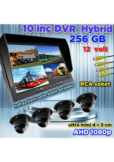 Dvr 10'' Ekran + 4 Ad Ahd 1080p Ultra Mini Kamera Seti 150'' Lens