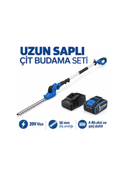 Hyundai Hy20cpht 20v Max Akülü Uzun Saplı Çit Budama Seti 4 Ah Akü Ve Şarj Cihazı Dahil