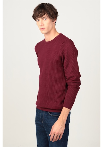 Tudors Slim Fit Dar Kesim Bisiklet Yaka Petek Desenli Erkek Kazak-5566 Bordo