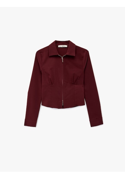 Koton Uzun Kollu Crop Korse Detaylı Fermuarlı Gömlek Bordo 6wal60053ıw Bordo