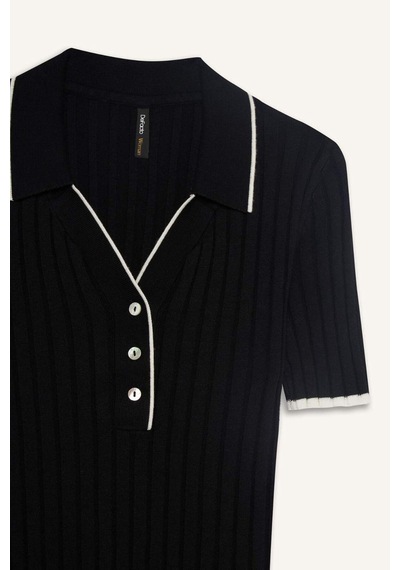 Defacto Fitted Polo Yaka Triko Kısa Kollu Kazak F7771ax25aubk81 Siyah