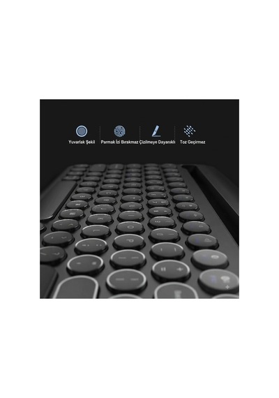 Retro Tasarım Şarjlı Kablosuz Bluetooth Klavye 78 Tuşlu Mini Boy İngilizce