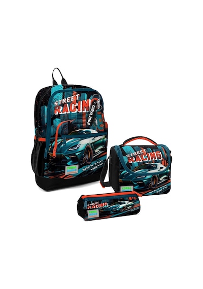 Coral High Kids Siyah Nefti Yarış Arabası Desenli 3’lü Okul Çanta Seti SET0123765