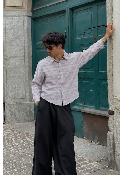 Tarz Cool Erkek Keten Karışımlı Oversize Çizgili Gömlek Çizgili Rahat Kalıp Yazlık Uzun Kollu Gömlek Pembe Tarz Cool Erkek Keten Karışımlı Oversize Çizgili Gömlek Çizgili Rahat Kalıp Yazlık Uzun Kollu Gömlek Pembe