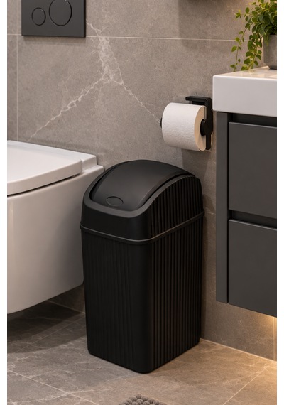 20 Litre Pratik Kapaklı Mutfak Çöp Kovası Büyük Boy Banyo Çöp Kovası Siyah