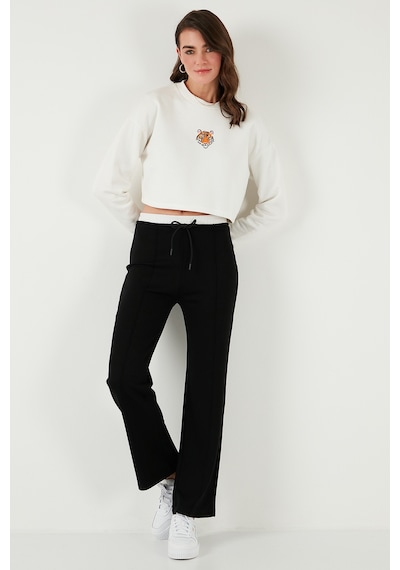 Lela Streç Slim Fit Yüksek Bel Geniş Paça Çimalı Bayan Eşofman Altı 5866078 Siyah