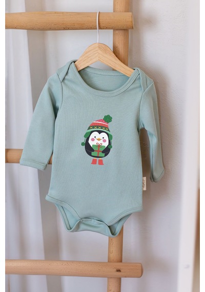 Mom Cherie 3'lü Winter Baskılı Uzun Kollu Bebek Zıbın Seti %100 Pamuk Çıtçıtlı Body Çok Renkli