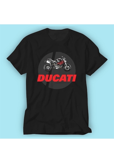 Ducati Motorsiklet Siyah Baskı Logo Tshirt Modeli