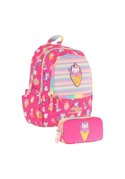 Kaukko Kız Çocuk Dört Gözlü Okul Çantası Ve Üç Gözlü Kalem Çantası Seti - Pembe - Dondurma L5227+l8227 Pembe