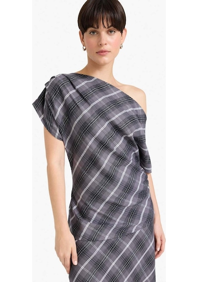Defacto Regular Fit Kayık Yaka Kareli Flanel Kısa Kollu Bluz G0862ax25augr312 Gri