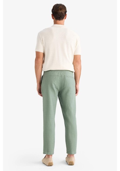 DeFacto %100 Pamuk Yazlık Jogger Pantolon Regular Fit Normal Kesim Keten Görünümlü Düz Paça Cepli B4138AX25SPGN457