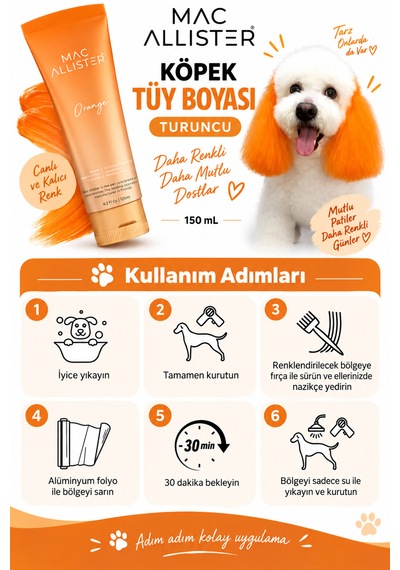 Mac Allister Kedi Köpek Tüy Boyası Turuncu Renkli 150 Ml
