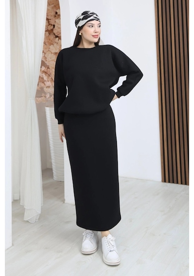 Lodmela Basic Comfort Şardonlu Etekli Takım 6073-siyah Siyah