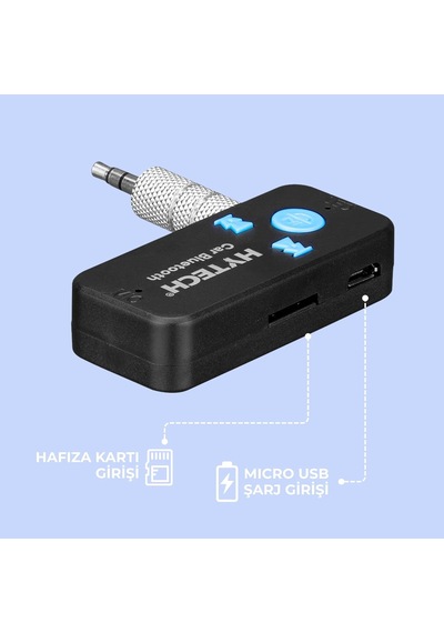 Hytech Kablosuz Araç Müzik Alıcısı Ve Handsfree Kiti Bluetooth 5.3 Uyumlu - 3.5mm Aux Stereo Jak, Tf Kart Destekl