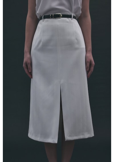 Sateen Anna Yırtmaçlı Etek - Ekru-137174 Ekru