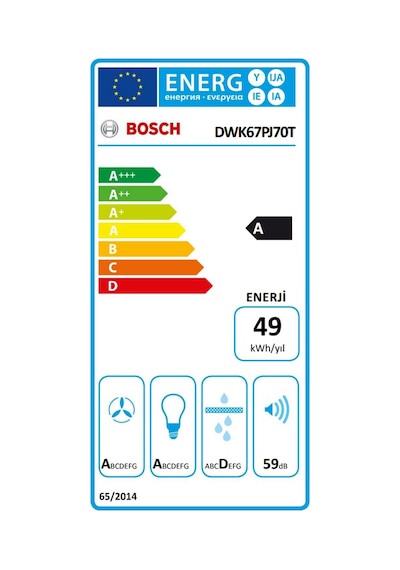 Bosch DWK67PJ70T Cam Yüzey Duvar Tipi Davlumbaz