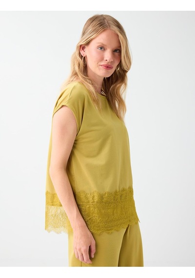 Jimmy Key Jimmy Key Yağ Yeşili Dantel Detaylı Örme Bluz 6sw037249307