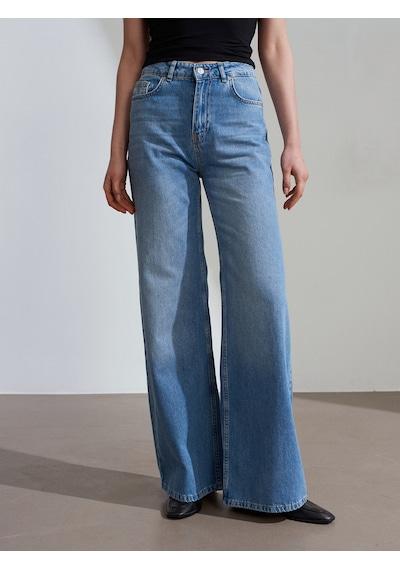 Dilvin 72286 %100 Pamuk Dökümlü Wide Leg Jean-mavi Mavi