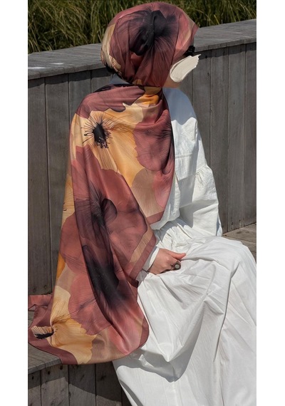 Qalortex Scarf Pamuklu Rosaly Desen Şal-gül Kurusu