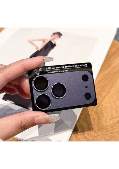 Apple Uyumlu iPhone 17 Pro Max - Safir Taşlı Lens Koruma Full Metal Kamera Koruması Tek Parça Lacivert