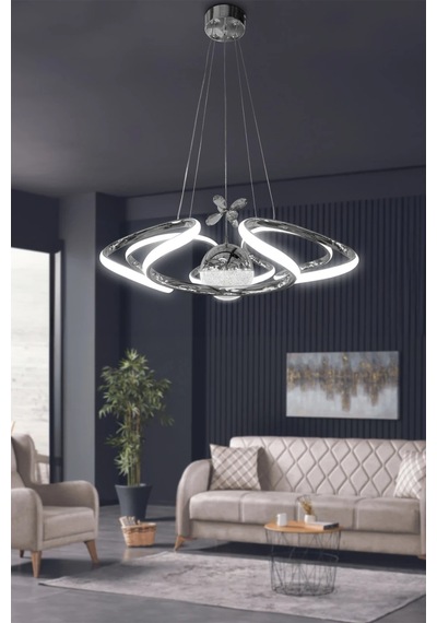 Dron Modern 4 Kol Tek Top Sarkıt Power Led Avize - 3 Renk Kumandalı - Krom Krom