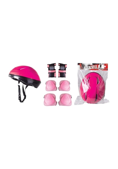 Çocuk Kask Dizlik Dirseklik Koruyucu Set 7 Parça Pembe