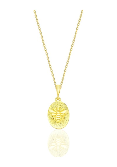 Gümüş Altın Yaldızlı Arı Kabartmalı Antik Para Kolye Barcode Gümüş - Rose Gold