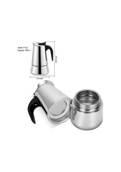 Çelik Ocak Üstü 9 Cup Fincan 450 Ml Moka Pot Espresso Cin285-9