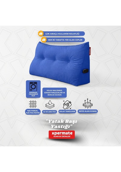 Yatak Başı Yastığı Sırt ve Bel Destek Yastığı 120 CM Yaslanma ve Dinlenme Yastığı Mavi