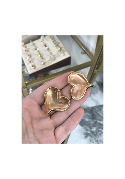 Lunarie Kalp Vintage Statement Vintage Küpe 14k Gold Çerçeveli Pembe