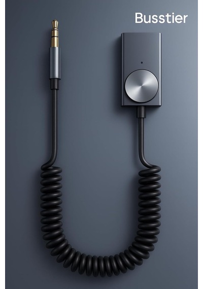 Aux Bluetooth 5.0 Alıcı Adaptör Mikrofonlu Usb Beslemeli Araç Ve Ev Tipi Ses Sistemlerine Uyumlu Spiral Kablo Aux To