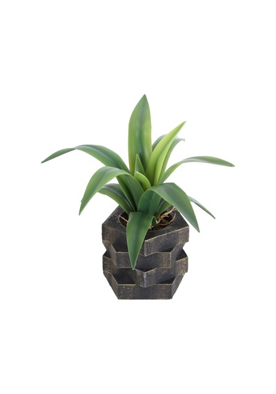 Yapay Çiçek Deposu Ahşap Çark Model Saksıda Yapay Sukulent 17 Cm