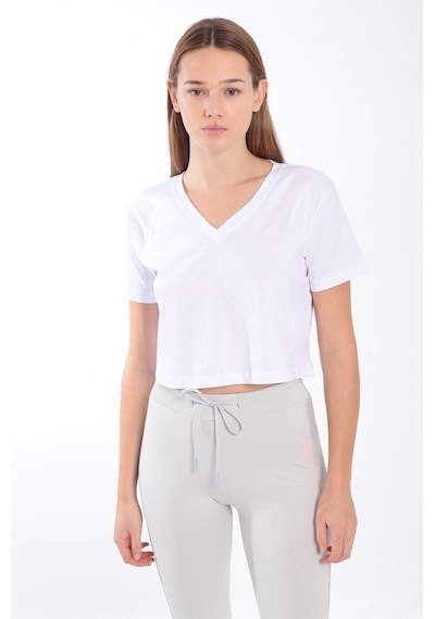 Maraton Sportswear Regular Kadın V Yaka Kısa Kol Basic Beyaz Crop Top 21236 Beyaz
