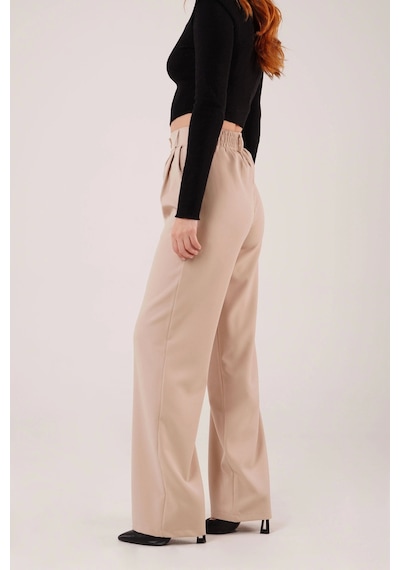 Defymoda Bol Paça Piliseli Bej Pantolon Bej