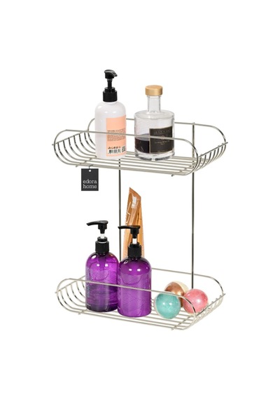 Parlak Silver 2 Katlı Sabunluk Şampuanlık Banyo Köşeliği Paslanmaz Metal Gümüş