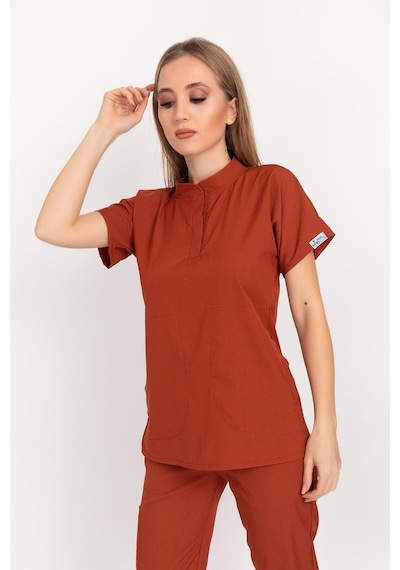 Unisex Kadın Erkek Kiremit Renk Çıt Çıtlı Hakim Yaka Soft Likra Forma Takım Kiremit Kiremit