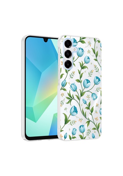 Samsung Galaxy Uyumlu A16 Kılıf Kamera Korumalı Canlı Lüx Desenli Klip Sert Kapak Mavi Lale