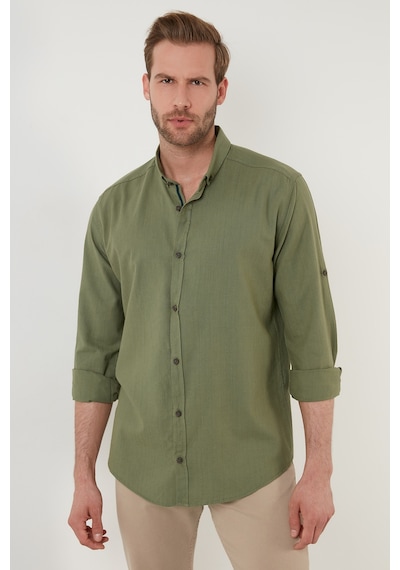 Buratti Pamuklu Regular Fit Düğmeli Yaka Erkek Gömlek Cf20S111871 Haki