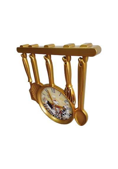 Altın Varaklı Aşçı Mutfak Duvar Saati 30x32 Cm Camsız (487199720) Altın